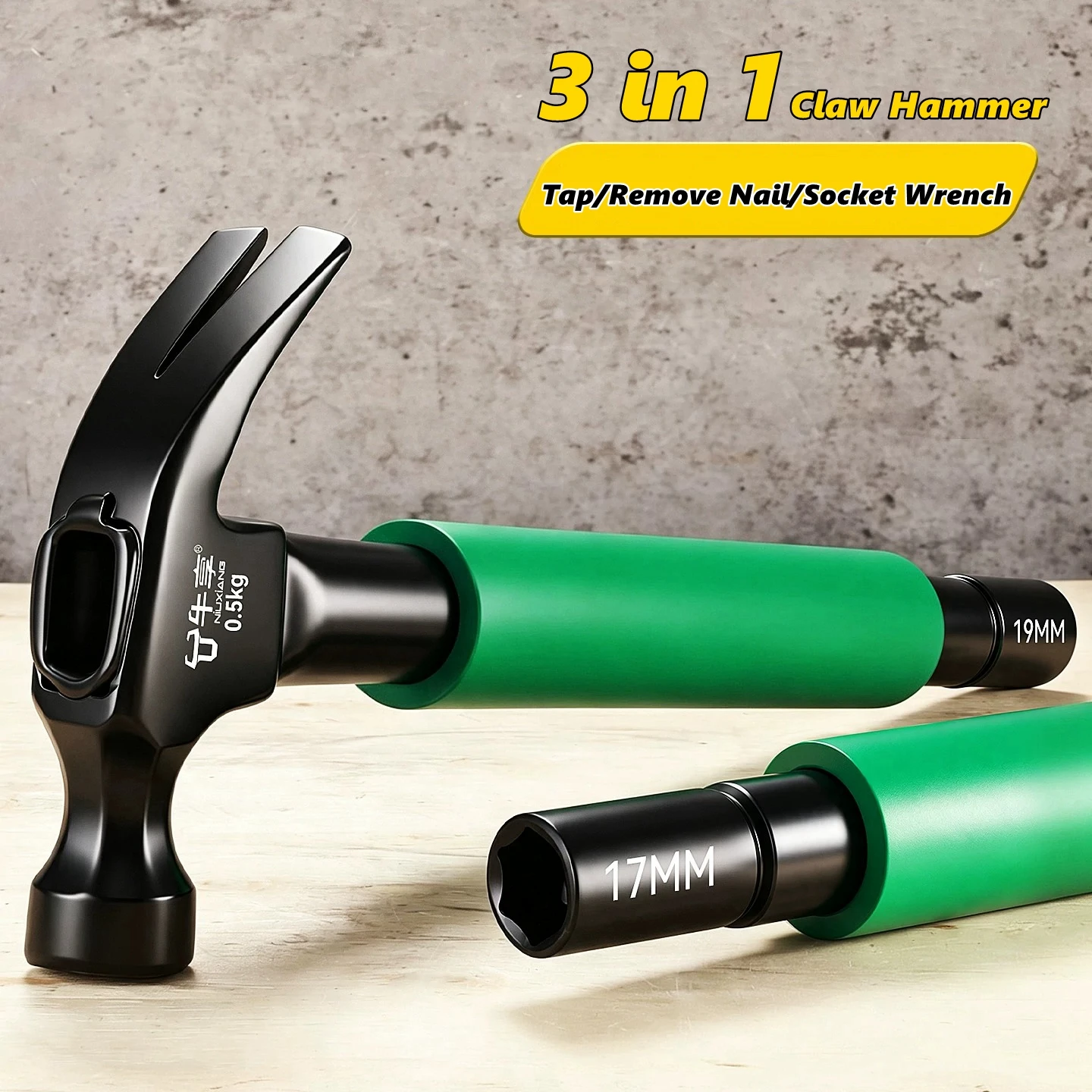 Multifunctional 3-in-1 Claw Hammer with Socket Wrench, V-Type Nail Puller & Air Conditioner Expansion Bolt Remover, Thickened