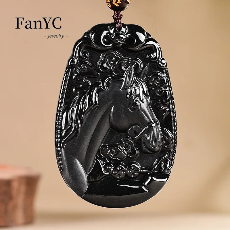 

Natural Jadeite Black Jade ‘Immediate Prosperity’ Pendant Hand-Carved Premium Ice-Type Jade Necklace Men's and Women's Gift