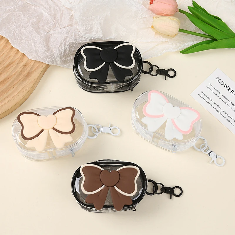 لطيف القوس عملة المحفظة البلاستيكية شفافة للماء محفظة صغيرة المحمولة السفر سماعة كابل شحن حقيبة التخزين للفتيات