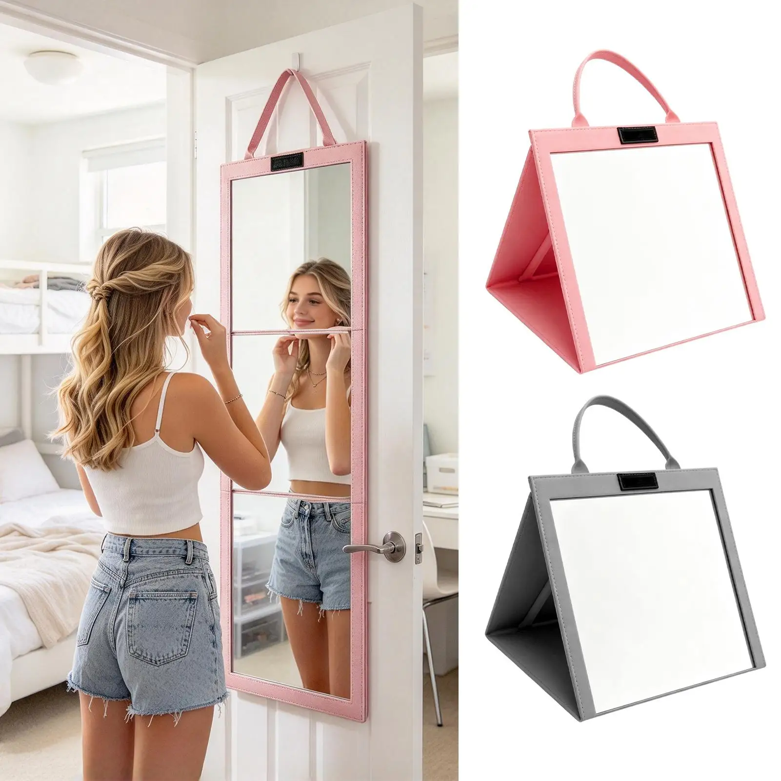 Travel Full Length Mirror With Handle 3 Way View Shatterproof Acrylic Tri-Fold Suspending Portable Mirror For Dancer Camping