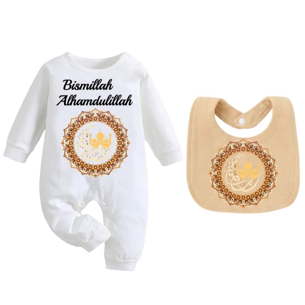 

Boys' and girls' clothing Muslim baby clothing infant feeding bibs one-piece clothes jumpsuits long-sleeved long sleeves trendy
