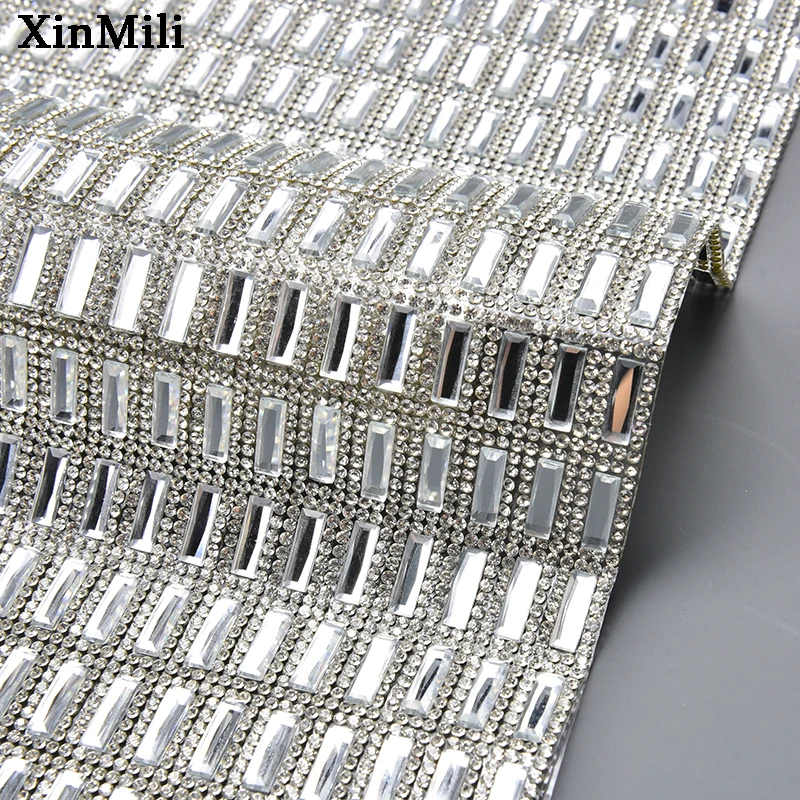 crystal 5x15 rhinestone applique trim strass mesh bridal beaded banding 24x40cm/roll iron on/sewing clothes bag shoe decoration