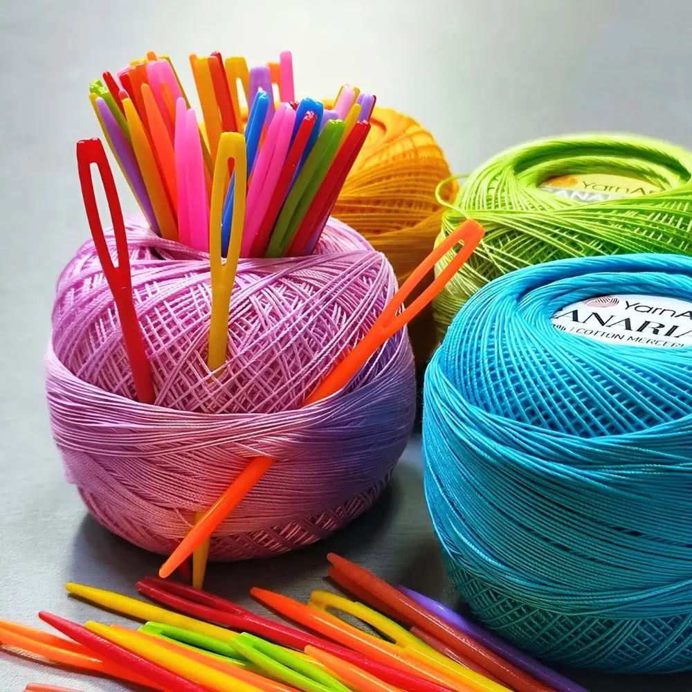 Bild 5: 50/100 Stück Zufällige Helle Farben Großlochige Kunststoff-Nähnadeln Häkel- und Stricknadeln für Wolle YMY