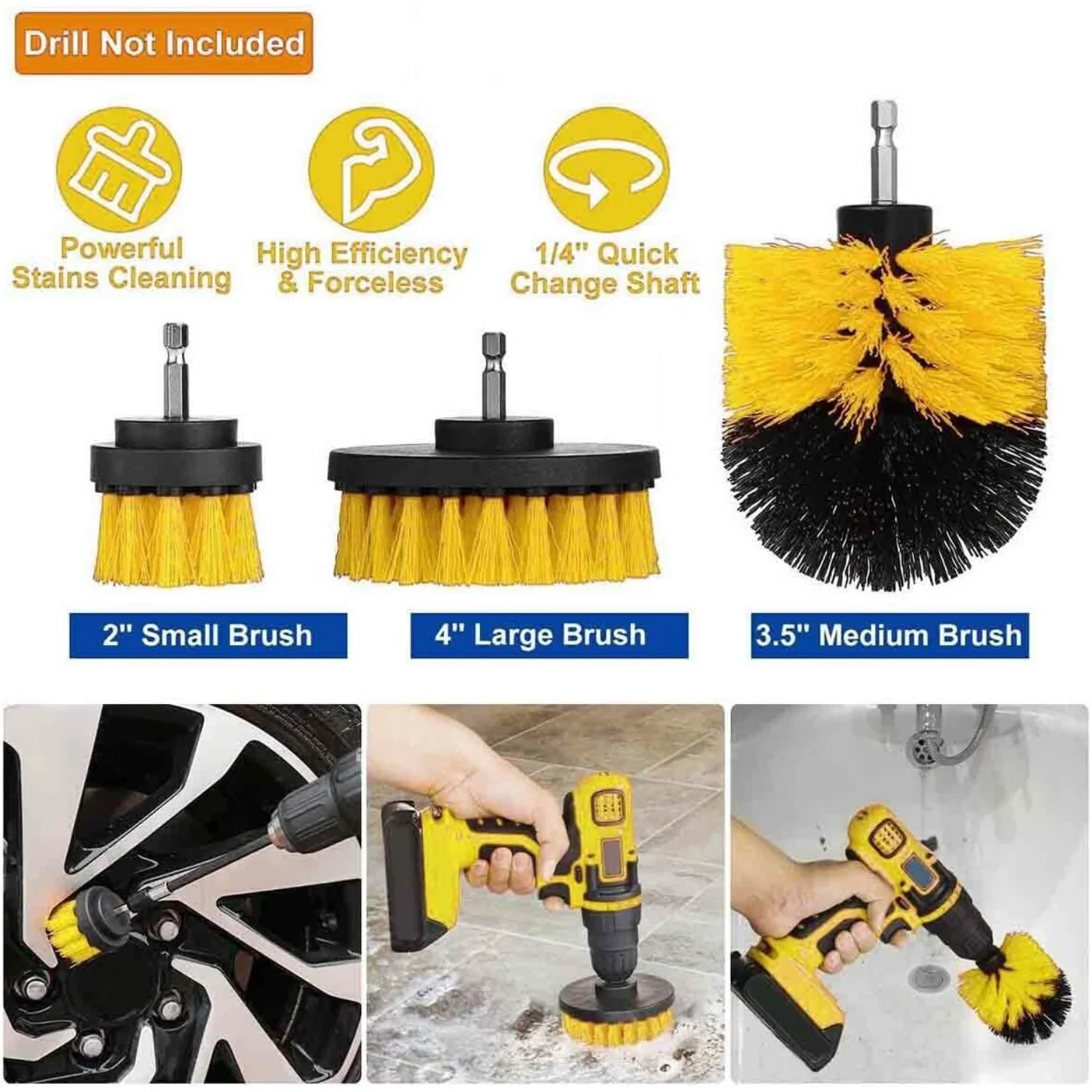 -Pack Different Size Drill Brush Set for Cleaning bathrooms, bathtubs, Tiles, Grout and Floors, Also for car Detailing, Wheel, E