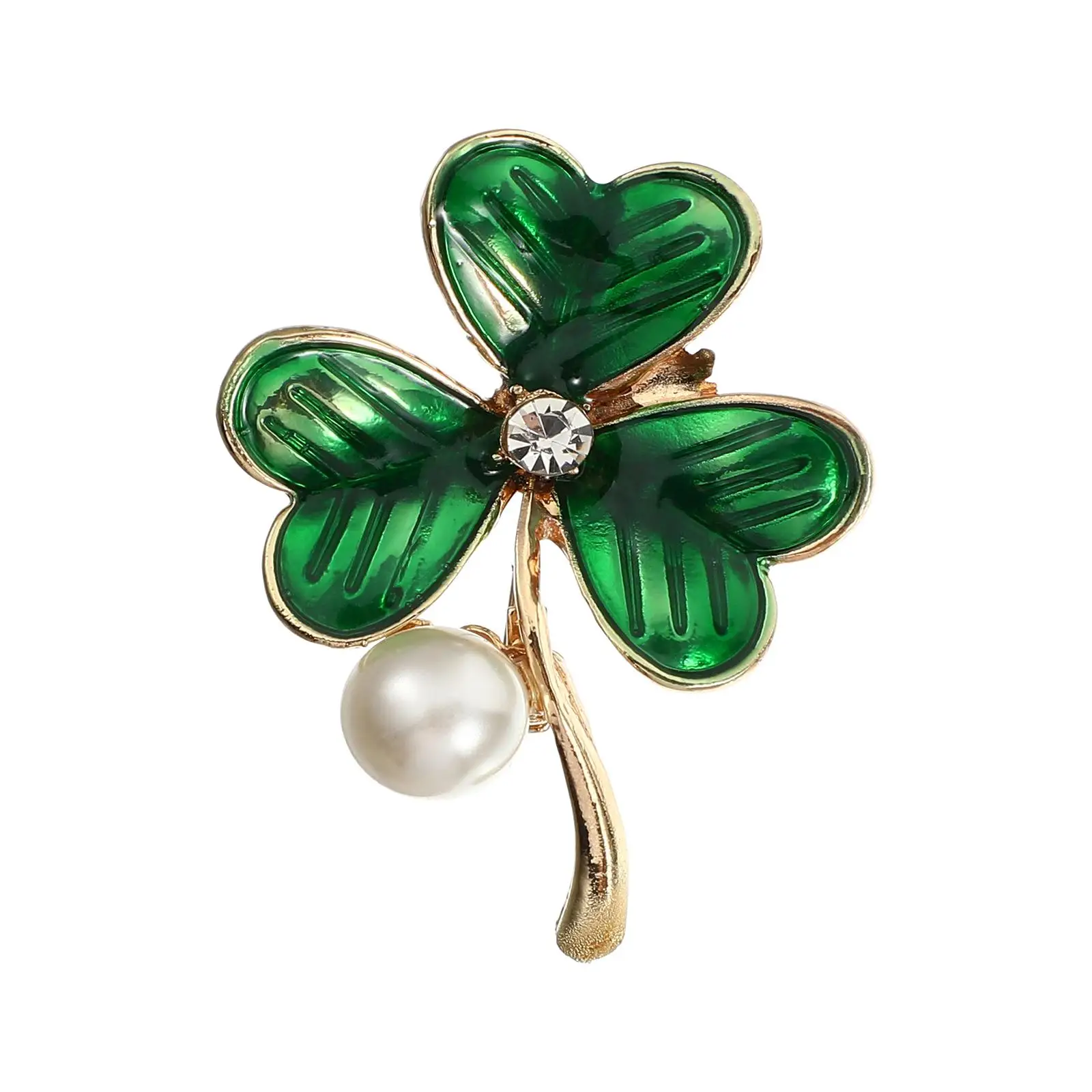 Shamrock Brooch Rhinestone Fashion Pin Chest Flower Clip on Badge for Sweater Dress Coat Saint Patrick Day Gift