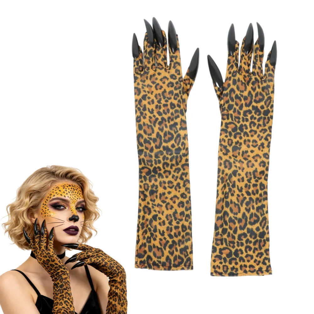 UYEE Halloween Leopard Animal Claw Long Gloves Cosplay Fancy Party Costume Dress‑up Props