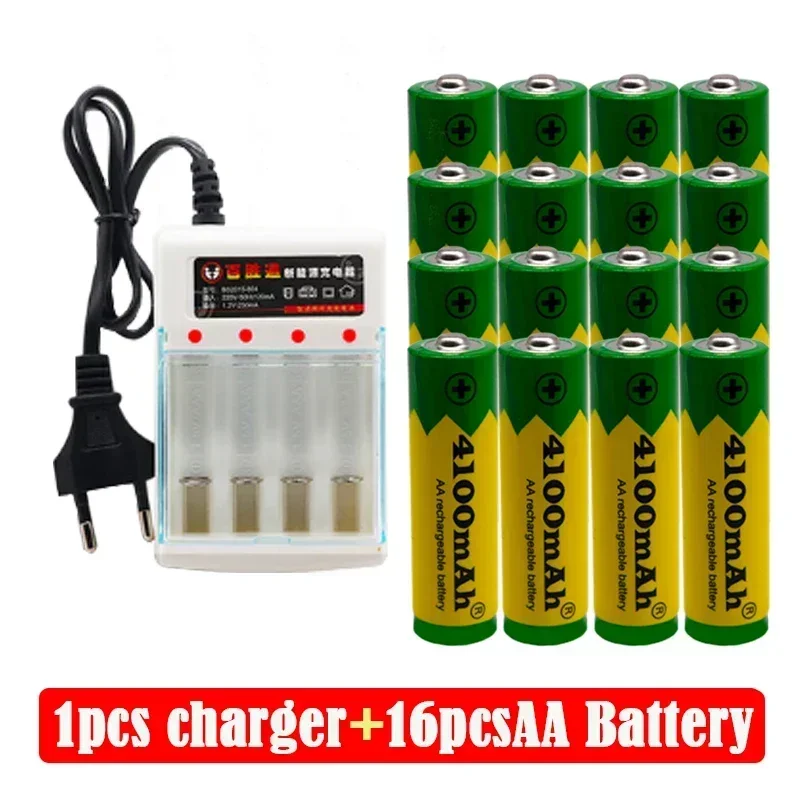 2024 Brand AA rechargeable battery 4100mah 1.5V New Alkaline Rechargeable battery for led light toy mp3 +charger