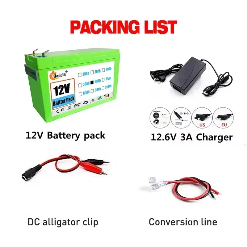 12V 60Ah NEW Sprayers Built-In High Current 30A BMS 18650 Lithium Battery Pack For Electric Vehicle Batterie 12.6V Charger