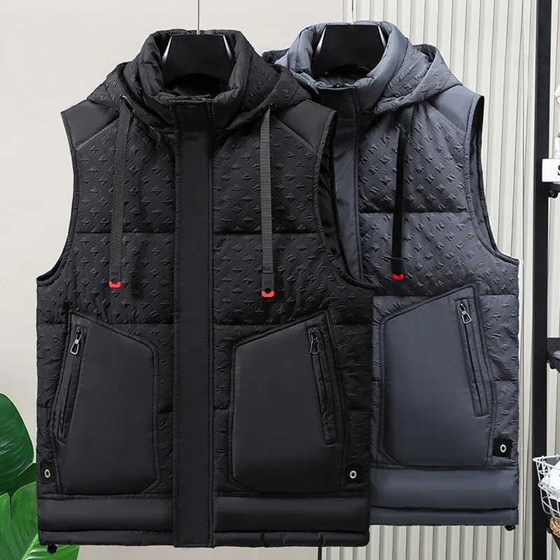 

Fashion Sleeveless Jackets for Men 2023 New Thick Warm Winter Men's Vest Hooded Brand Korean Style Plus Size Coats