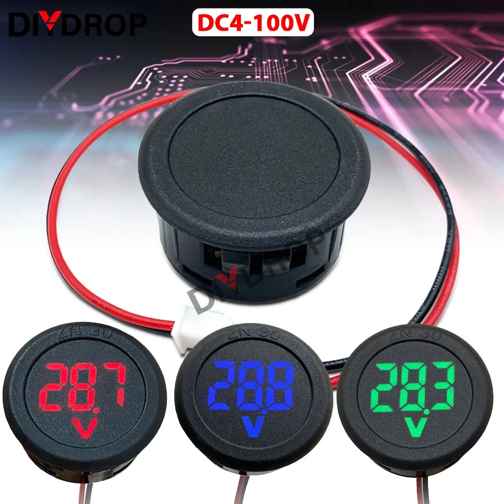 

DC4-100V LED Display Circular Two-wire Automotive Voltmeter Digital Car Voltage Current Meter Volt Detector Tester Monitor Panel