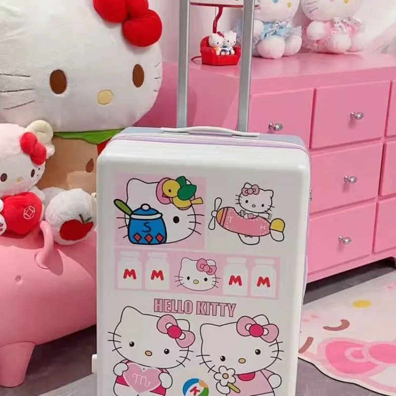 

Милый чемодан Hello Kitty в стиле аниме Kawaii Sanrio с цветными блоками, милый чехол с мультяшной ручкой, коробка для хранения паролей, подарки для девочек