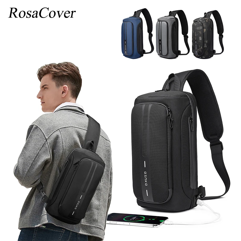 Casual USB Charging Sling Bag Multifunction Crossbody Bag for Men Anti-theft Shoulder Messenger Bags Male Waterproof Chest Pack