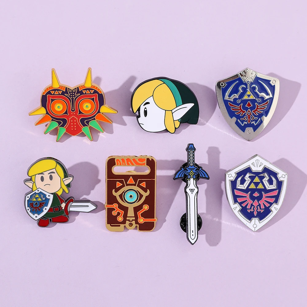 The Legend of Zelda Enamel Pins Game Zelda Badge Haley And The Shield Sword Brooch for Boyfriend Collect Jewelry Gifts