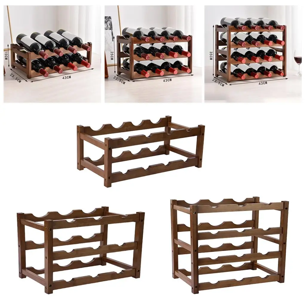 

Wine Rack Rustic Stackable Bottle Freestanding Wine Organizer Holder Stand Countertop Alcohol Storage Shelf for Pantry Kitchen