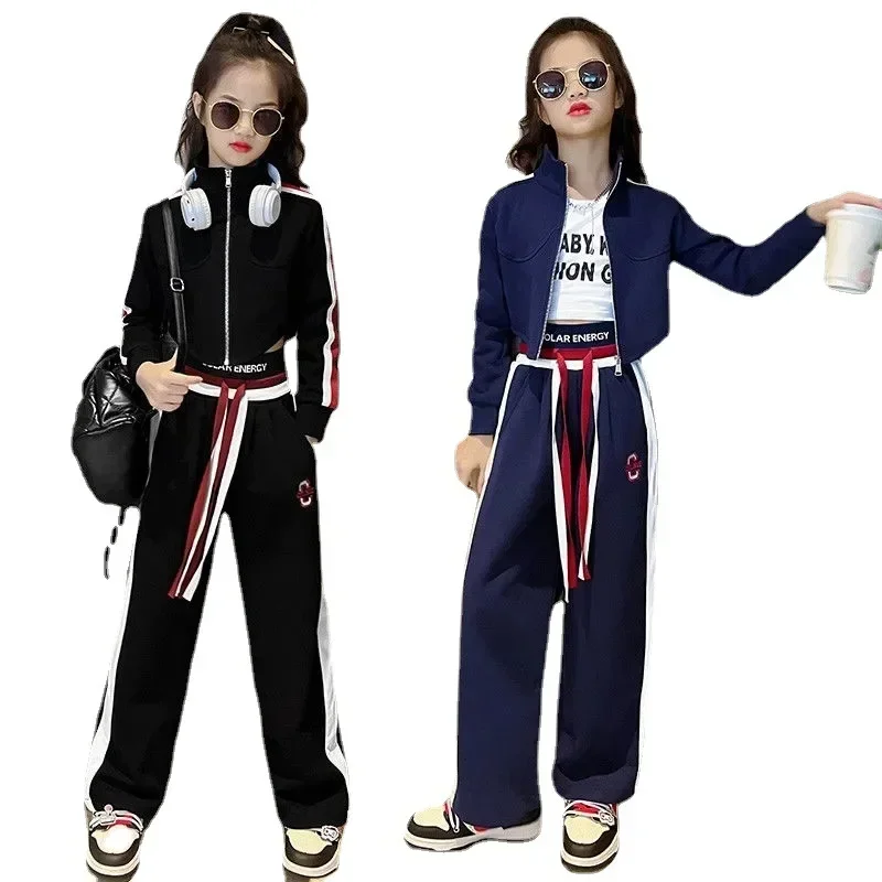 2024 Teenager Girl women autumn winter Kids Clothes Hooded Jacket + wide leg pants Tracksuit Children 8 10 25 18 year Parenting