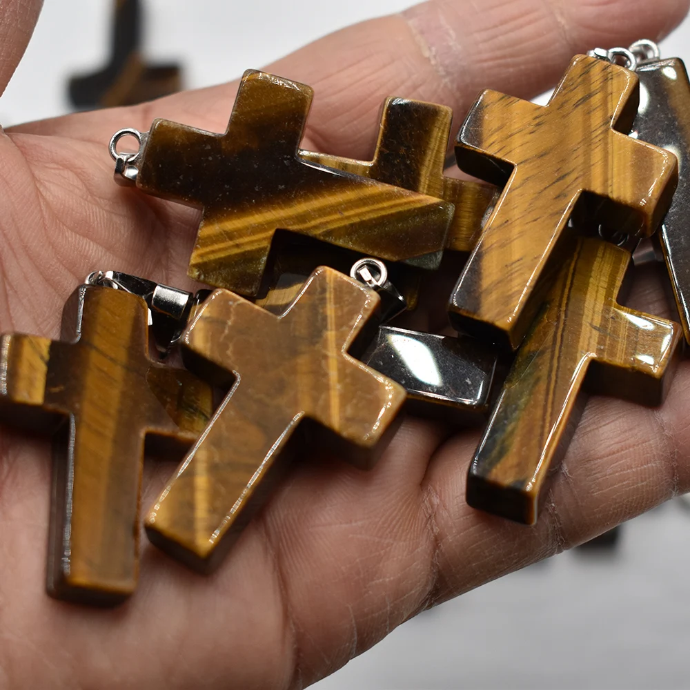 Modische Naturstein-Kreuzanhänger 40mmx28mmx8mm für Halsketten, Schmuckherstellung, Großhandel, 8 Stück/Los, kostenloser Versand – Detail 7