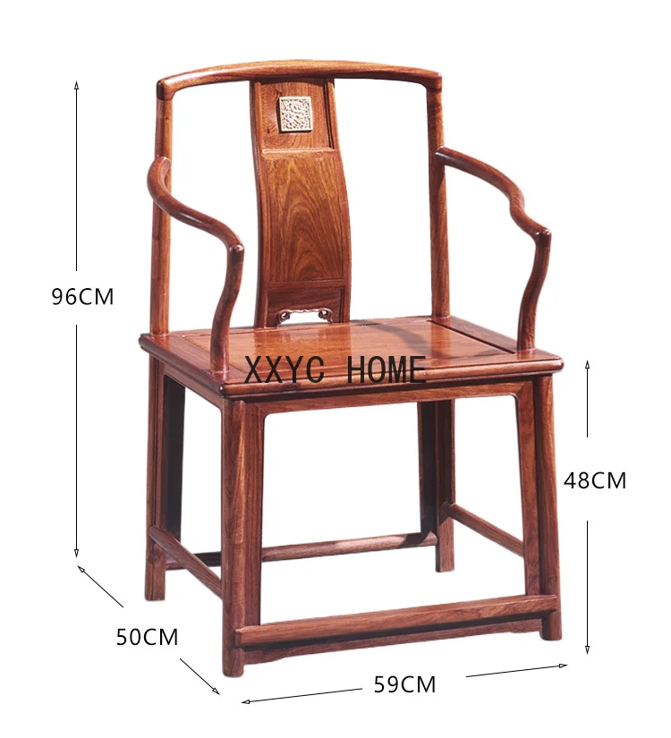 Rosewood Nangong Chair Pterocarpus Erinaceus Poir. Chair Rosewood Ming-Qing Period round-Backed Armchair Three-Piece Set