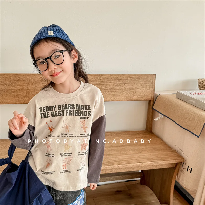 Children Long Sleeve T Shirts 2024 Spring New Baby Boy Girl Cartoon Print Pullover Kids Toddler Casual Versatile Bottoming Tops