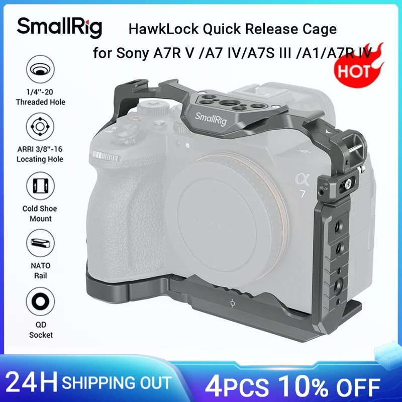 SmallRig A7 IV DSLR Camera HawkLock Quick Release Cage for Sony Alpha 7R V / Alpha 7 IV / Alpha 7S III / Alpha 1 / A7R IV -4481