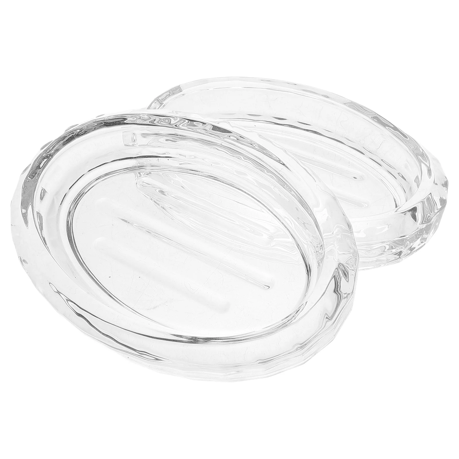 

2Pcs Transparent Soap Dish Glass Heavy Duty Dry Drain Design for Bathroom Counter Shower Kitchen Sink Jewelry Storage