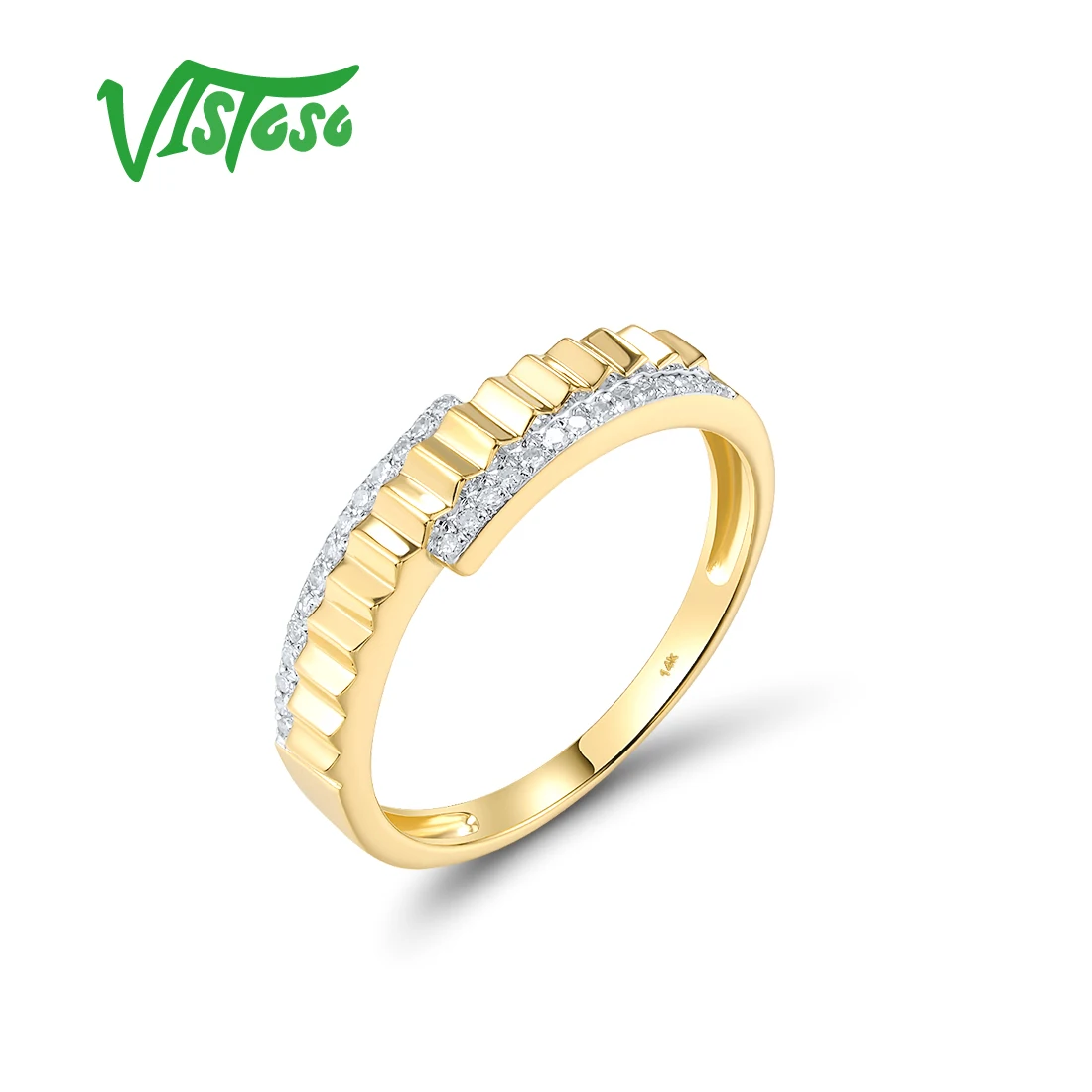 VISTOSO Real 14K 585 Yellow Gold Ring For Women Sparkling Diamonds Traditional Band Wedding Engagement Fine Jewelry