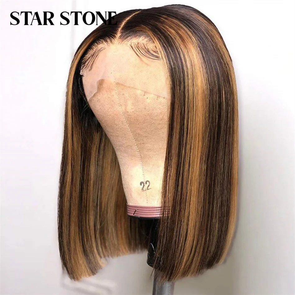 

Highlight Bob Wig 13x4 Transparent Lace Front Wig 100% Human Hair Wigs Pre Plucked Bleached Knots Arabella Remy Ombre Bob Wig