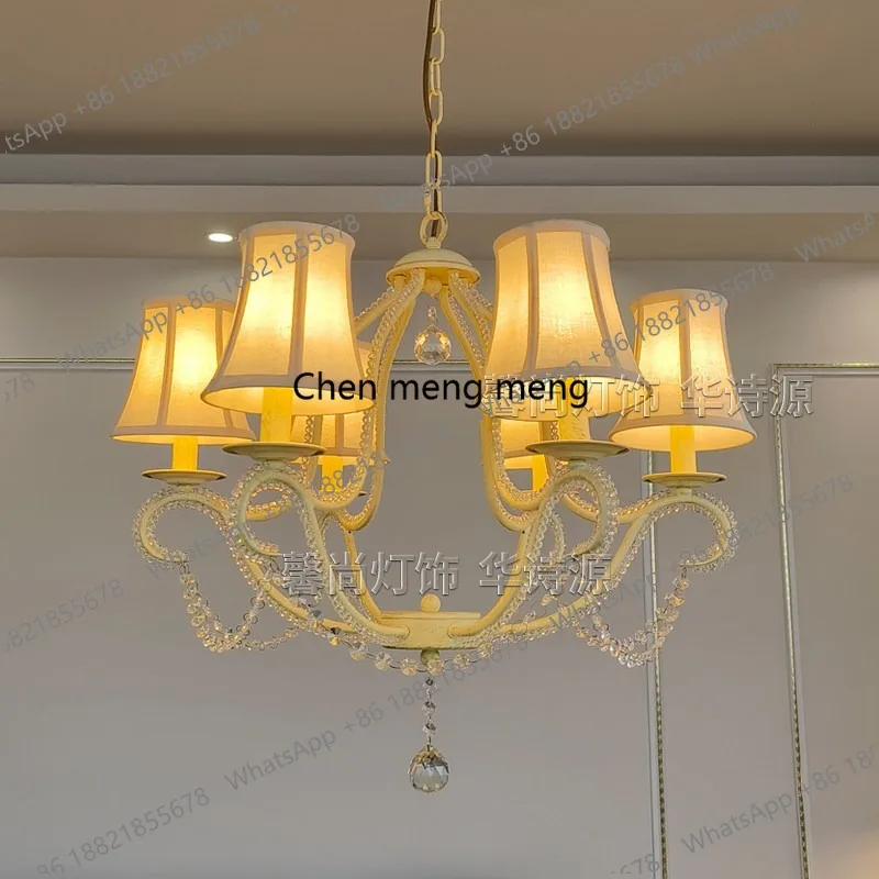 

Crystal chandelier American living room study dining room lamps French retro warm cloth cover bedroom candle light