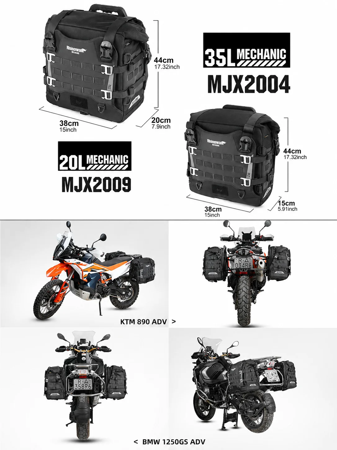 Rhinowalk Motorcycle Side Bag 20L 35L Waterproof Saddlebag Quick Release Anti Theft ADV Touring Pannier Bag for BMW KTM Honda