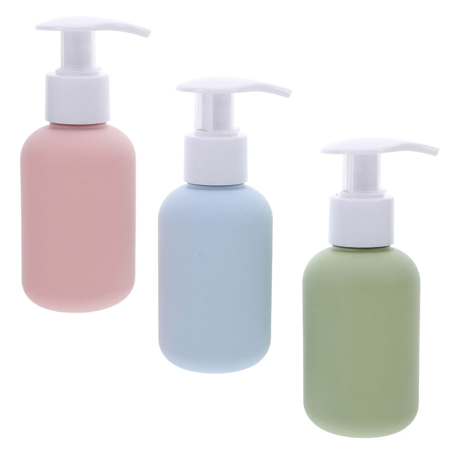 

Набор из 3 дорожных флаконов для лосьона, 100 мл, герметичные, многоразовые, с дозатором-помпой, портативные, компактные, дизайн «Макарон», для шампуня и средств для тела