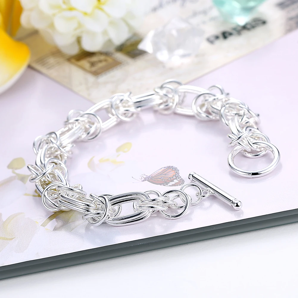 Hot  925 Sterling Silver Bracelets Classic Circle Chain For Women Men Wedding High Quality Fashion Jewelry Party Gifts Lady 20cm