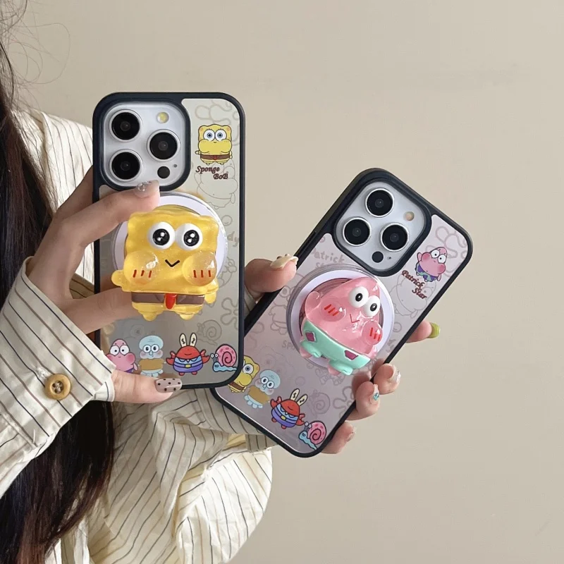 

Cute cartoon S-SpongeBob P-Patrick Star Magsafe Wireless Charge Case For iPhone 13 14 15 16 Pro Max S-SpongeBob Magnetic Holder