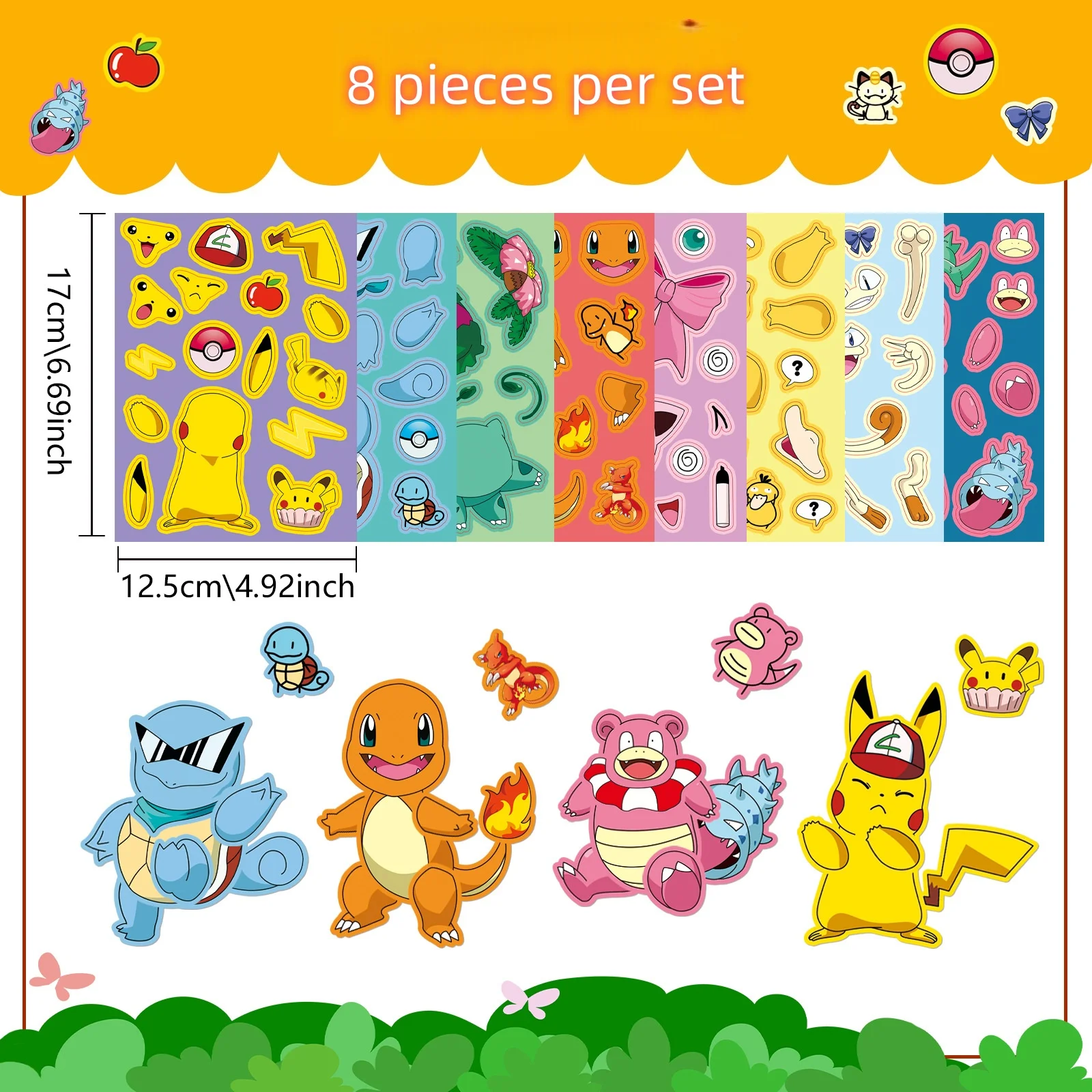 

4/8/16 Pokémon Puzzle Stickers - Children's DIY Expressions. Pikachu Anime Puzzle Game. Party Decorations