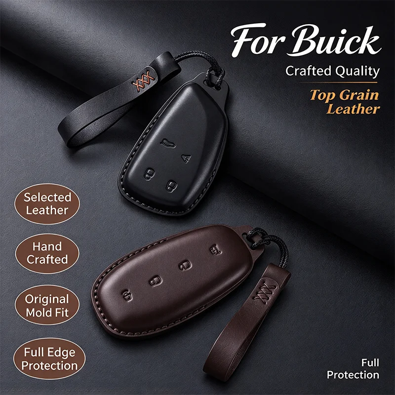 Genuine Leather Car Key Cover Case Key Fob Holder with Hand Strap For Buick LaCrosse Envision S Plus GS 2024-2026