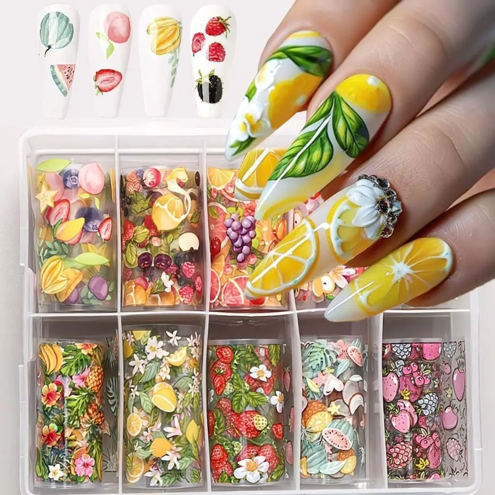 New Lemon Strawberry Flower Fruit Nail Art Foil Stickers Starry Sky Paper Slider Fruit Nail Decals Nail Art Supplies for Women
