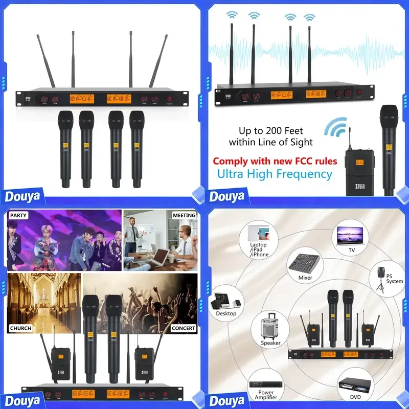 XTUGA A400 Professional Handheld Microphone Portable UHF Wireless with Dynamic LED Display for Kids Church Stage & Karaoke
