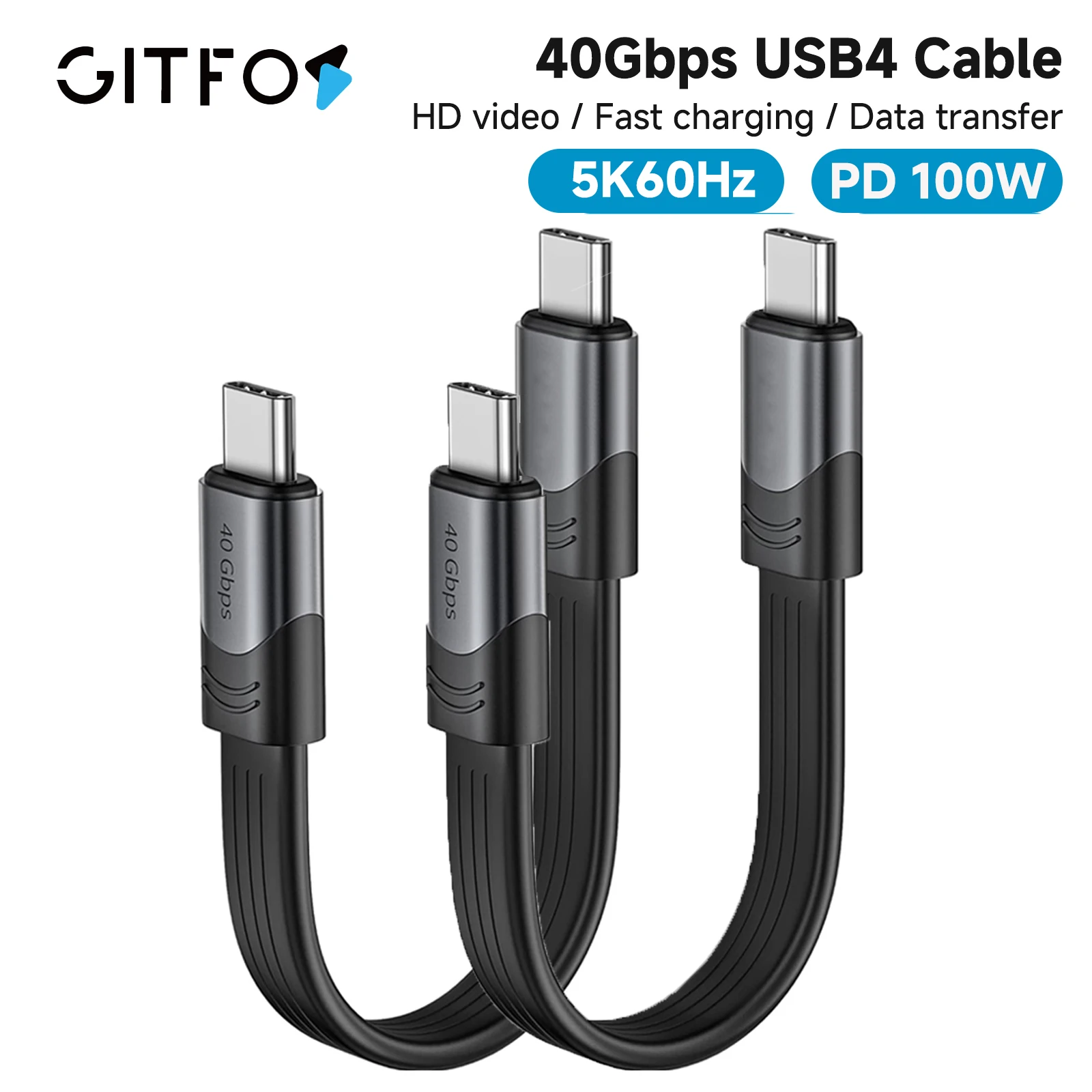 GITFOS Cable corto USB4 40Gbps PD 100W Cable de datos USB C a tipo C con salida de vídeo 5K @ 60Hz para Thunderbolt 4/3 MacBook Pro