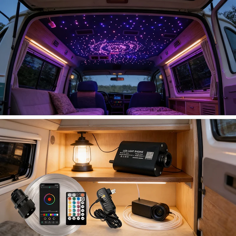 

Комплект для создания звездного неба с управлением по Bluetooth через приложение, светодиодная подсветка для детской комнаты, RGBW, 12В, радиочастотное управление, новая цветовая оптоволоконная подсветка 16Вт