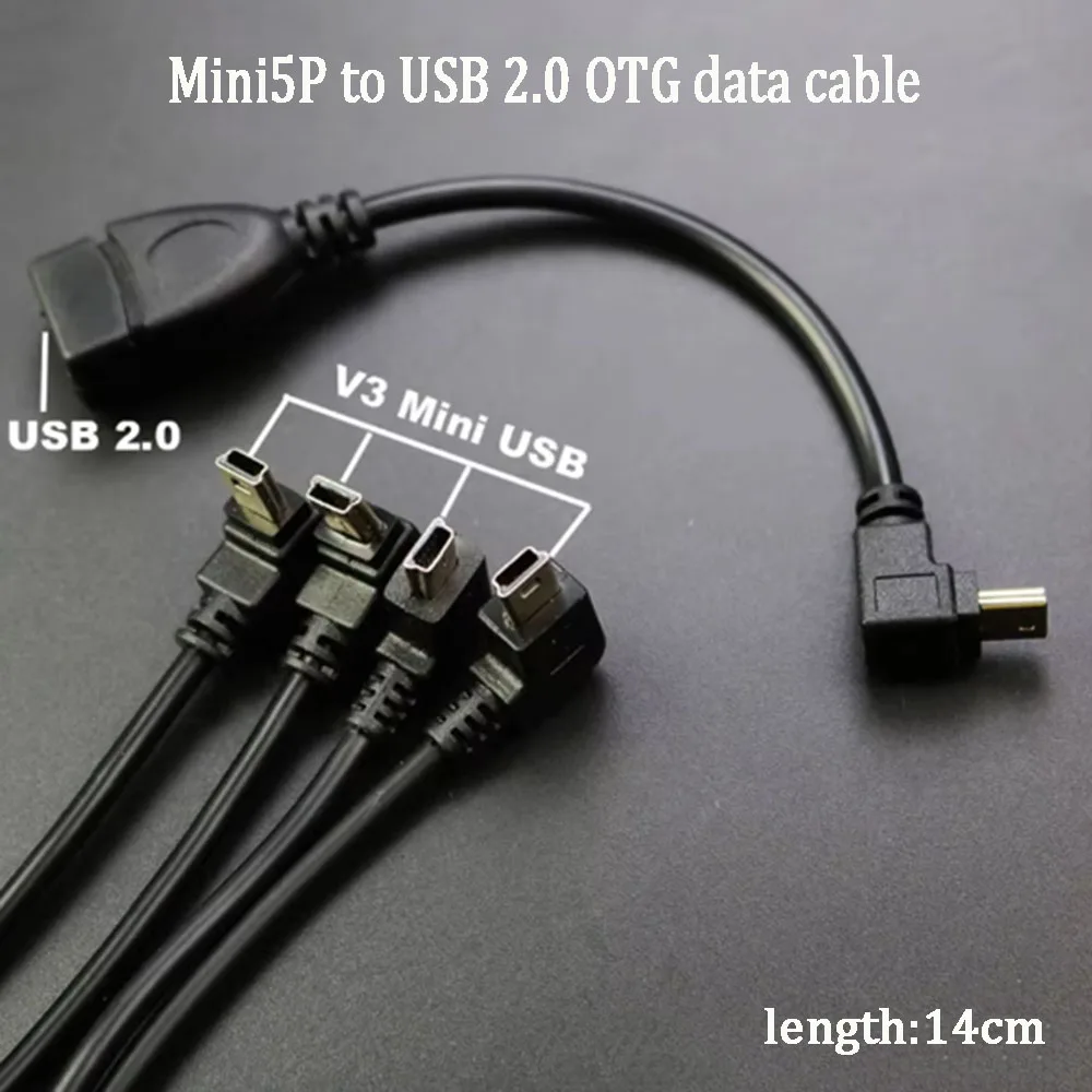 For Digital Camera Extension Hard Drives Mini USB B Type 5pin Male Plug Left Angled 90 Degree to USB 2.0 Female Data Cable