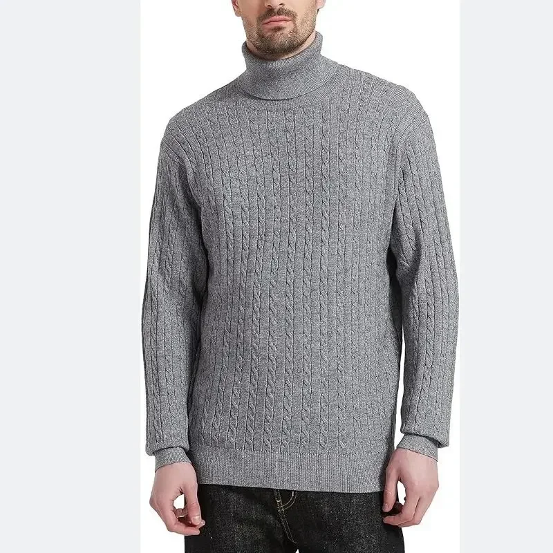 European and American Men's Fashionable Cable-knit High-neck Sweater, Pure Color Pullover Knitted Sweater for Autumn and Winter.