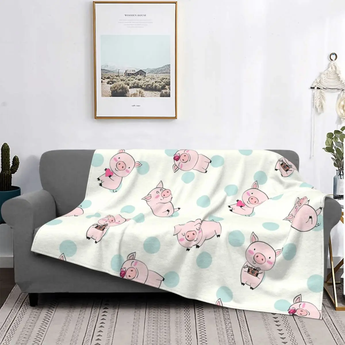 Pig Blanket Fleece Velvet Spring Cute Super Warm Plaid Pigs Holding Camera On Polka Dot Throw Blankets For home Plush Thin Quilt