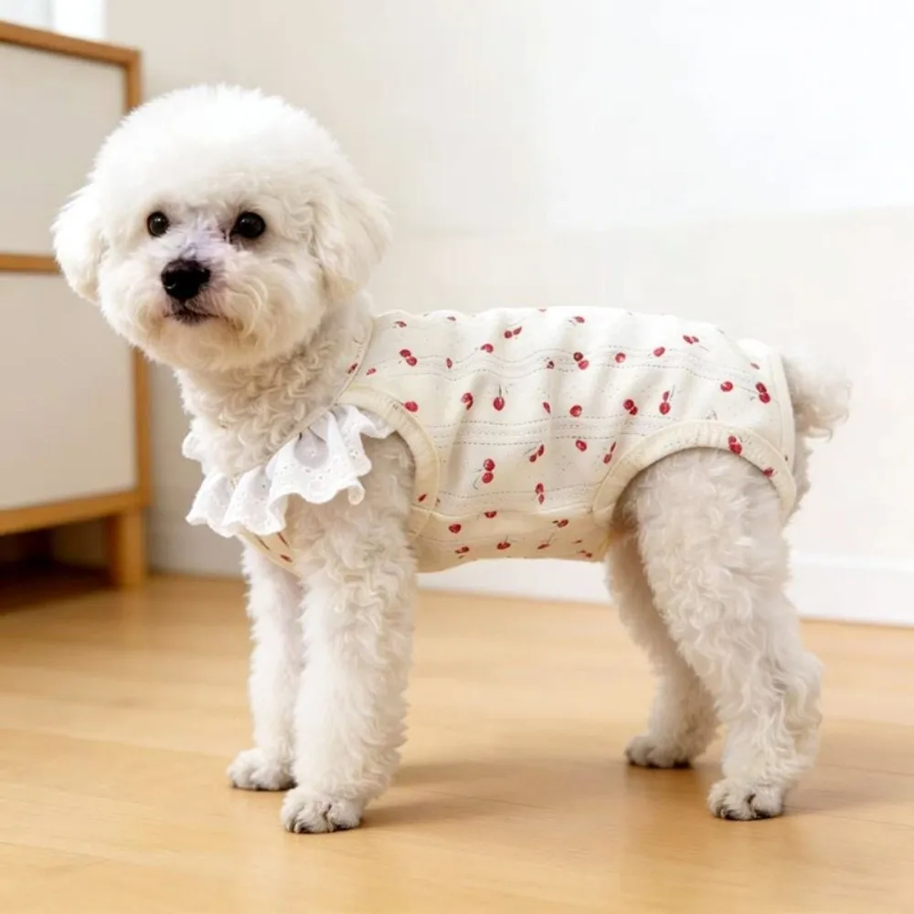 

Bow Print Dog Pajamas Flying Sleeve Breathable Wrap Belly Suit Full Belly Protection Comfortable Summer Pet Vest Puppy Wear
