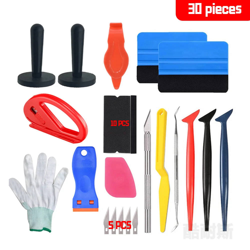 30Pcs Car Vinyl Wrap Tools Window Tint Installation Kit Felt Squeegee Vinyl Knife Vinyl Wrap Car Wrapping Tools Kit Vinyl Scrape