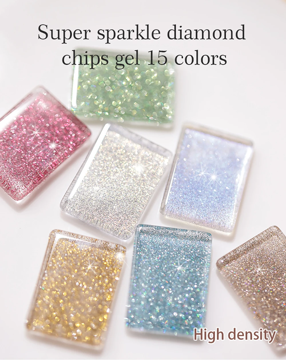 Vendeeni 15 Farben/Set Glitzer-Broken-Diamond-Gel-Nagellack, semi-permanenter Flash-Laser-UV-Soak-Off-Gel-Lack mit Display – Detail 6
