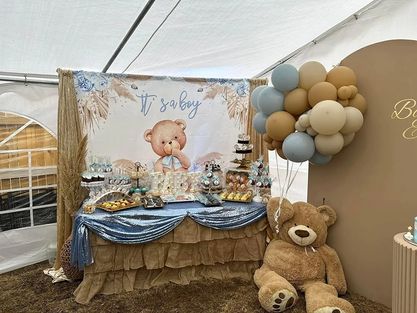 Balon na gorące powietrze Niedźwiedź Tło Możemy Łagodzi czekać Baby Shower Dziewczyna Chłopiec Urodziny Impreza Boho Tło Fotograficzne Dekoracja