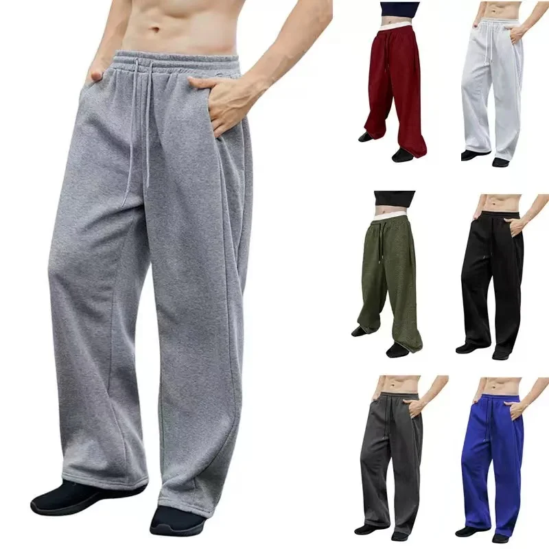 25 European and American men's waist trousers waist drawstring straight wide-leg loose trousers sports trousers pocket men pants