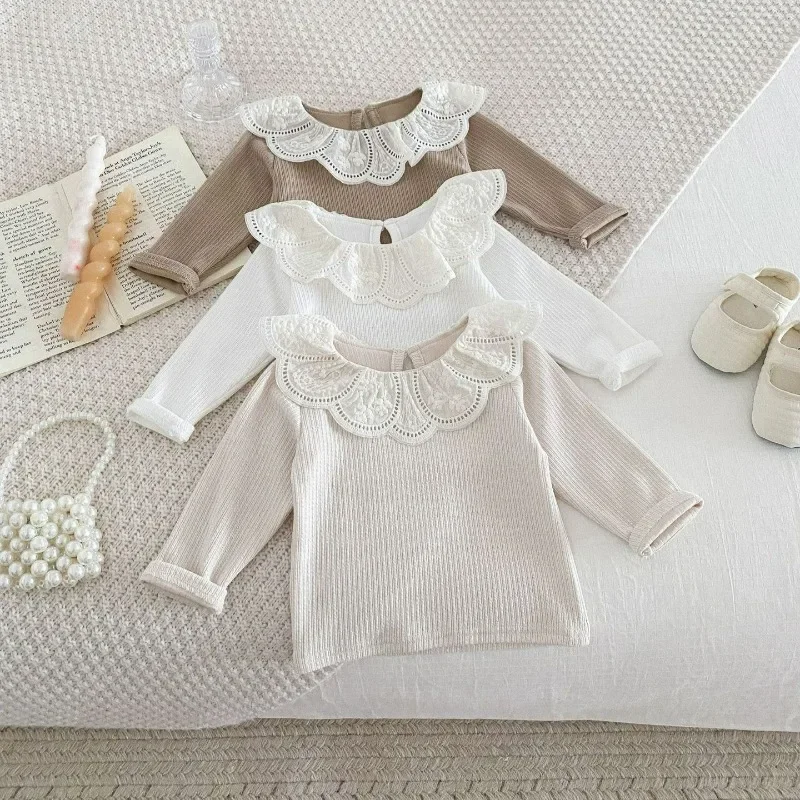 New Baby Autumn Winter Clothes Lace Collar Baby Tops Long Sleeves Kids Pullover Infant T Shirt for Girls Clothing Toddler Blouse