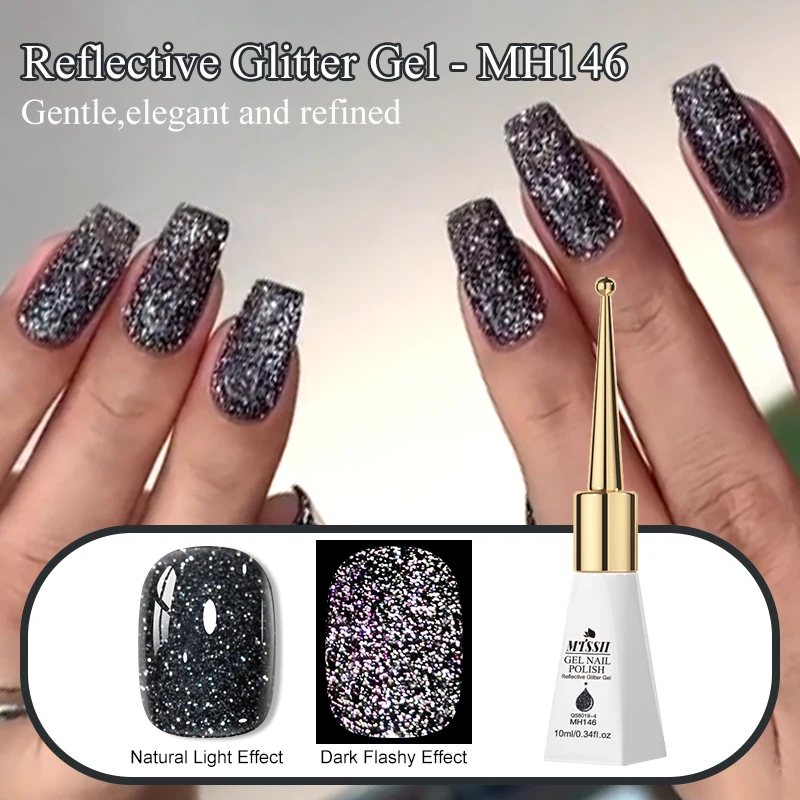 7ml Klasyczny Lakier Hybrydowy z Brokatem Odblaskowym, Półtrwały Lakier do Paznokci do Projektowania Manicure, Bez TPO i HEMA