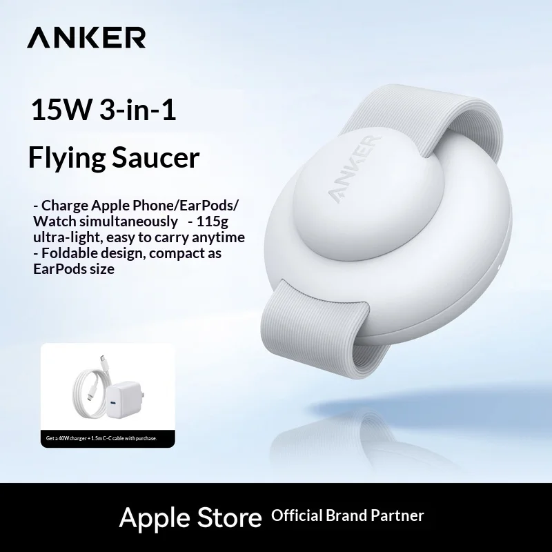 Anker 15w 3 In 1 Wireless Charger Portable Certified Fast Ufo Charging Station For Phone 15 Phone 16 Pro Intelligence Watch