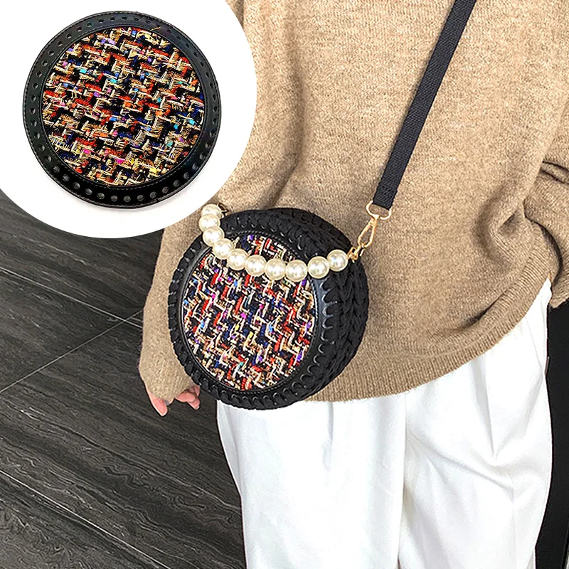 Lattice Handmade PU Leather Replacement For Knitted Bag Round Bottom Crochet Handbag Accessories Fashion High Quality DIY Bag