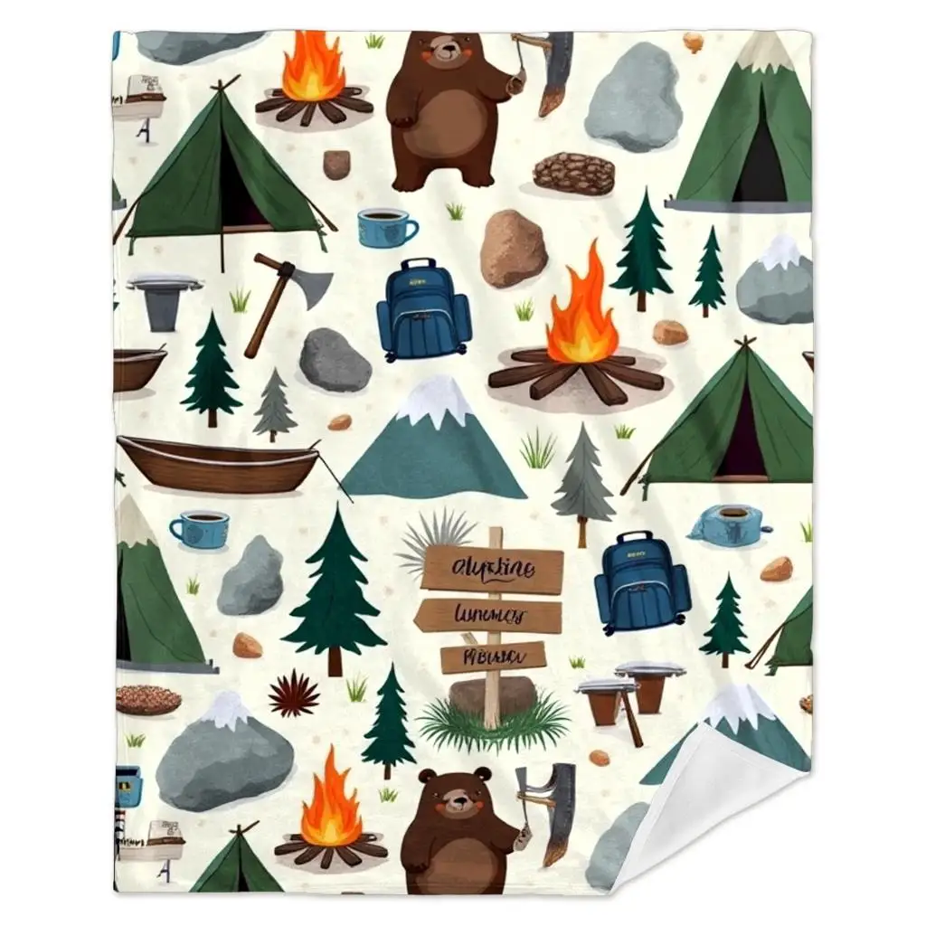 Rustic Camping Blanket Throw for Outdoor Adventure Hiking Wilderness Decor Mountain Nature Forest Bear Picnic Gift